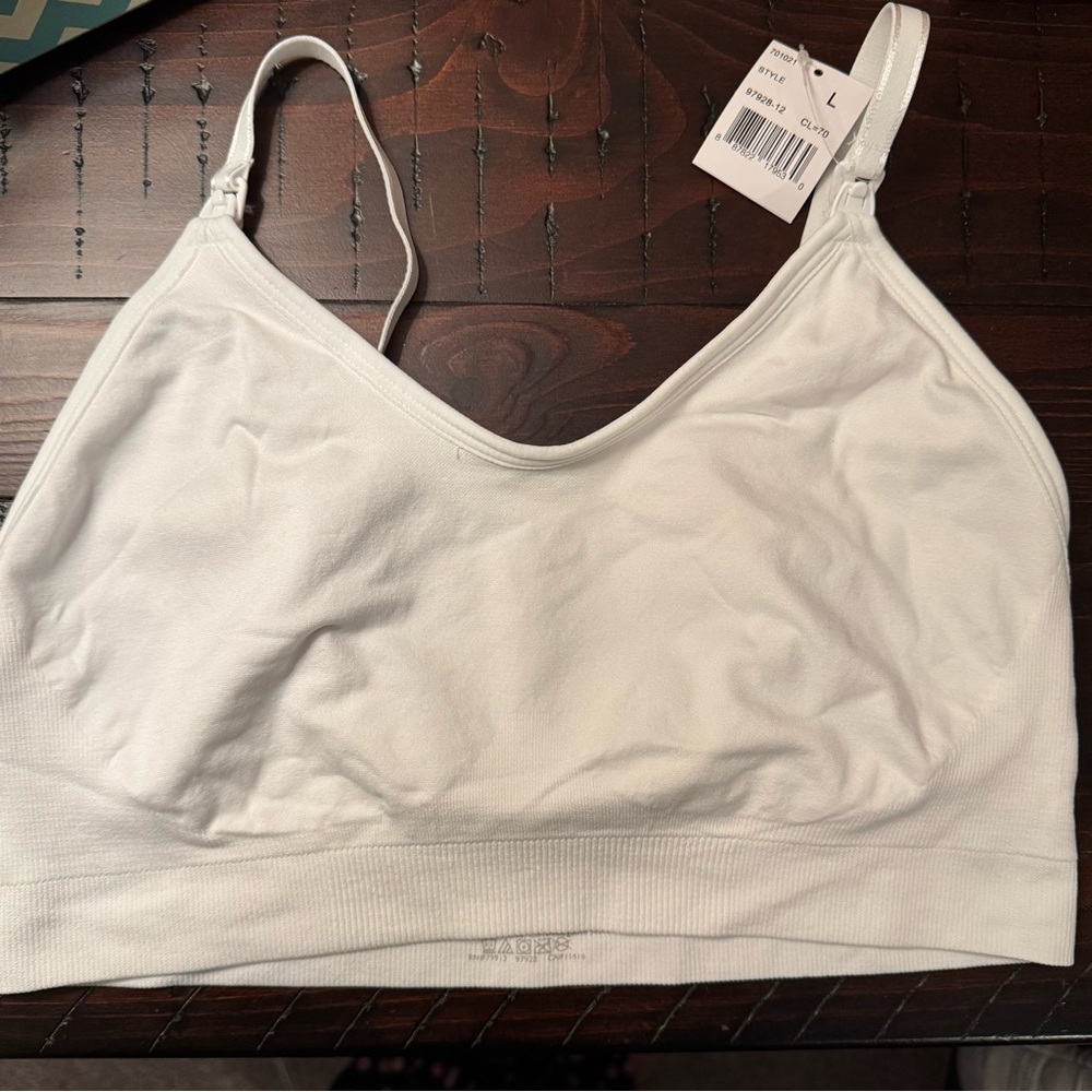 NWT Motherhood Maternity - White Nursing Bra - bralette style, Size Large